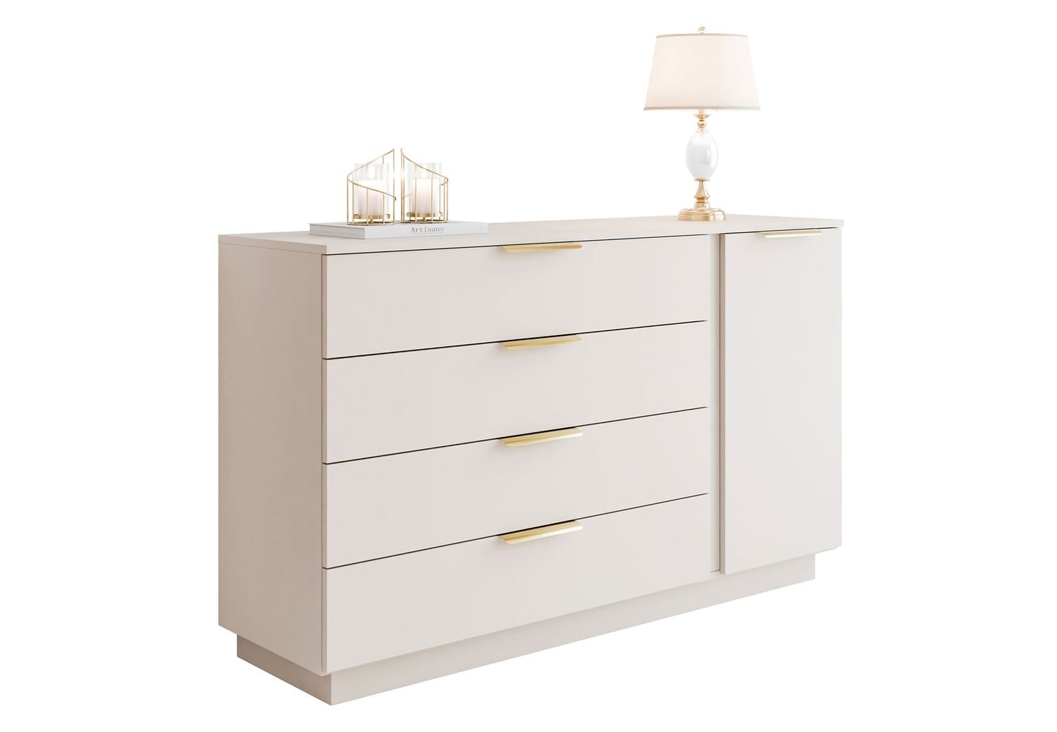 Kommode LINA KASCHMIR 1D4S mit LED-Beleuchtung auf Sockel