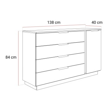Kommode LINA KASCHMIR 1D4S mit LED-Beleuchtung auf Sockel