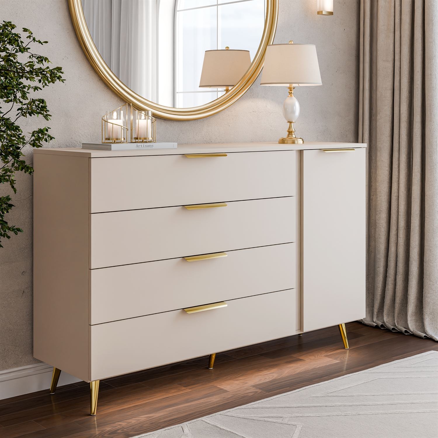 Kommode LINA KASZMIR 1D4S auf hohen Beinen