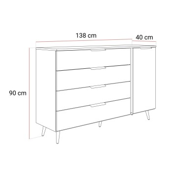 Kommode LINA KASCHMIR 1D4S auf hohen Beinen