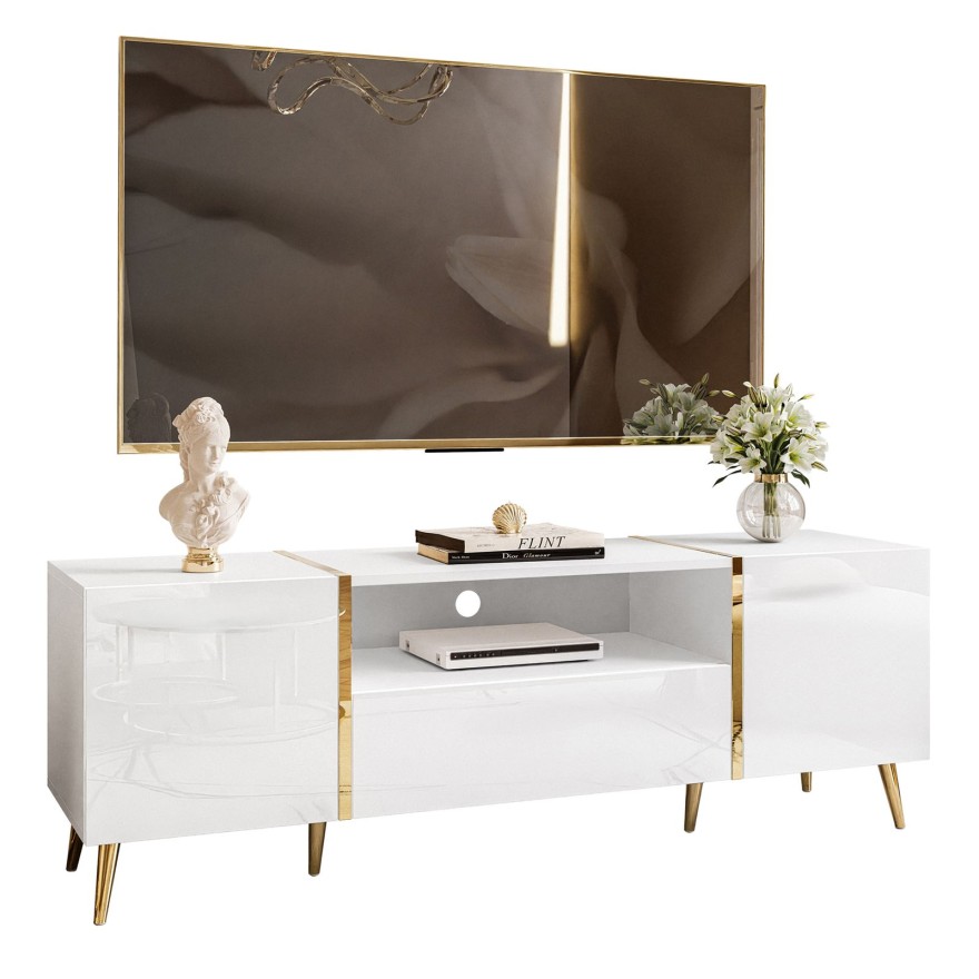 TV-Schrank ONYX auf goldenen Beinen Hochglanz 158 cm