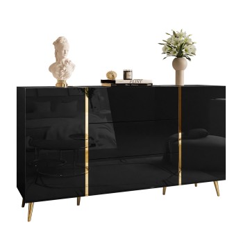 Kommode mit Schubladen ONYX auf goldenen Beinen Hochglanz 158 cm