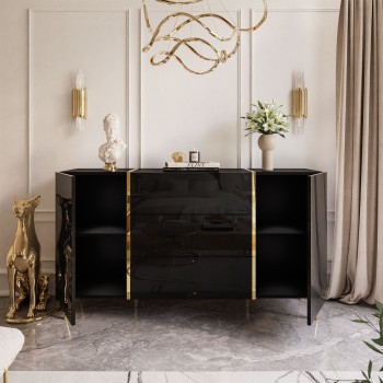 Kommode mit Schubladen ONYX auf goldenen Beinen Hochglanz 158 cm