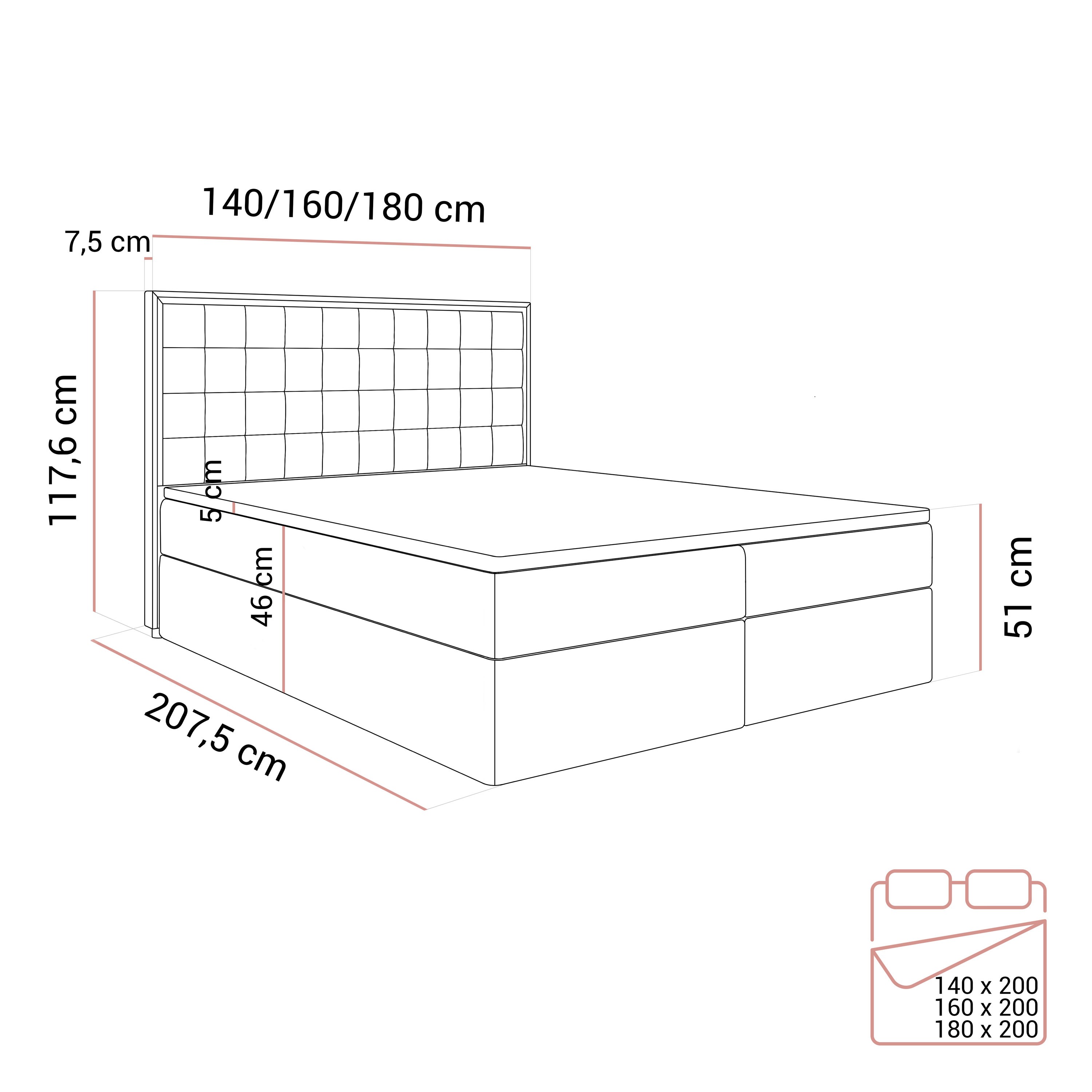 Kontinentalbett ISADORA SILVER mit Bettkasten