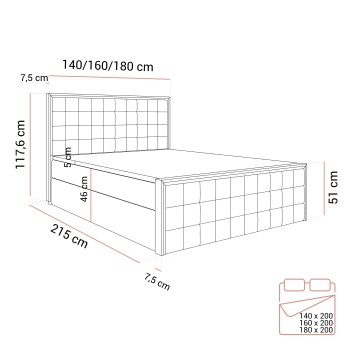 Kontinentalbett ISADORA II SILVER mit Bettkasten