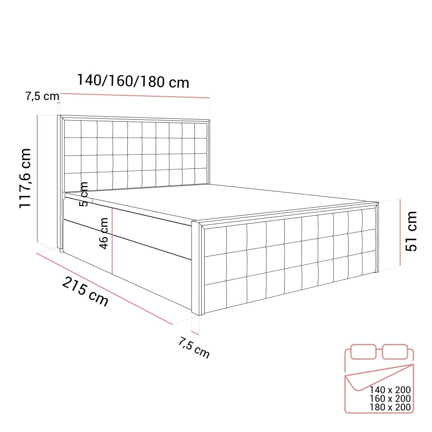 Kontinentalbett ISADORA II GOLD mit Bettkasten