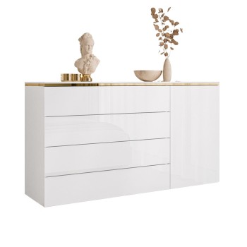 Kommode AURORA mit Schubladen weiß glänzend auf Beinen