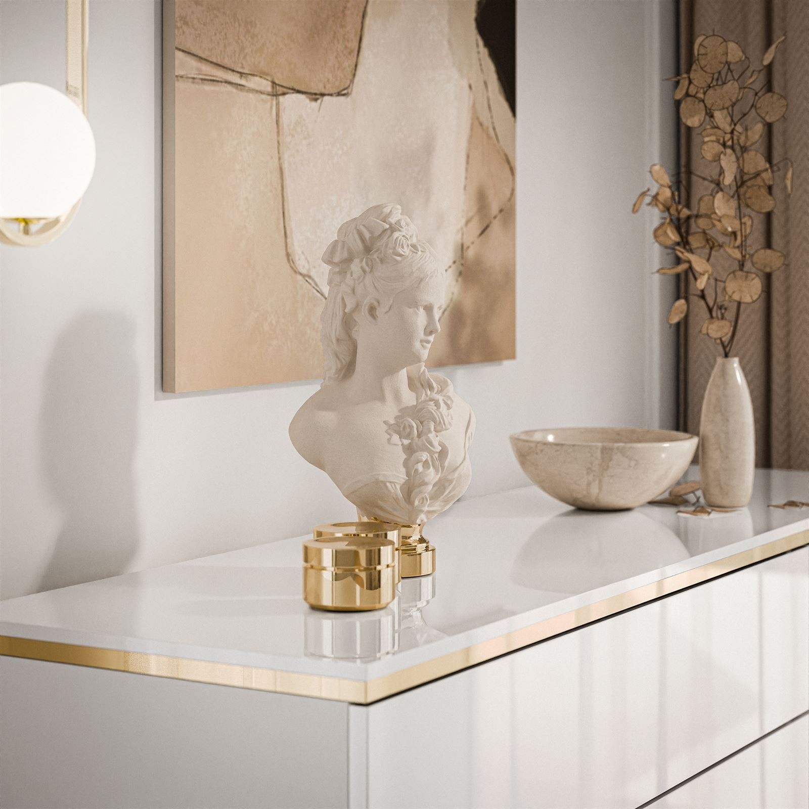 Kommode AURORA mit Schubladen weiß glänzend auf Beinen