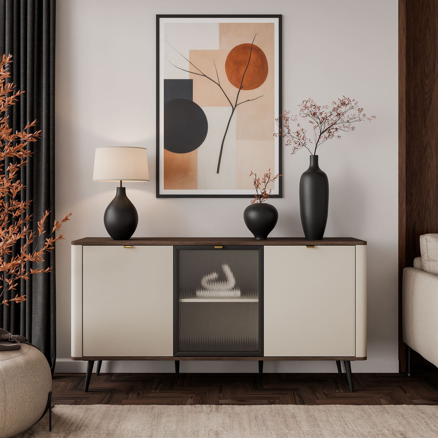 Kommode auf Füßen AUTUMN 2D1W mit Glasfront