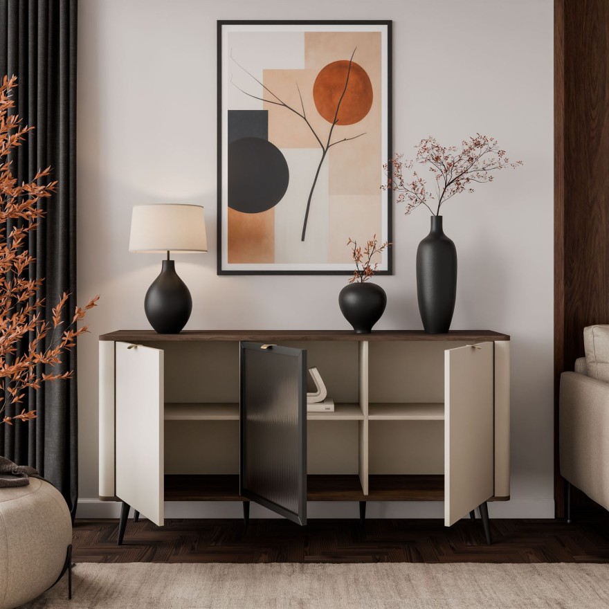 Kommode auf Füßen AUTUMN 2D1W mit Glasfront