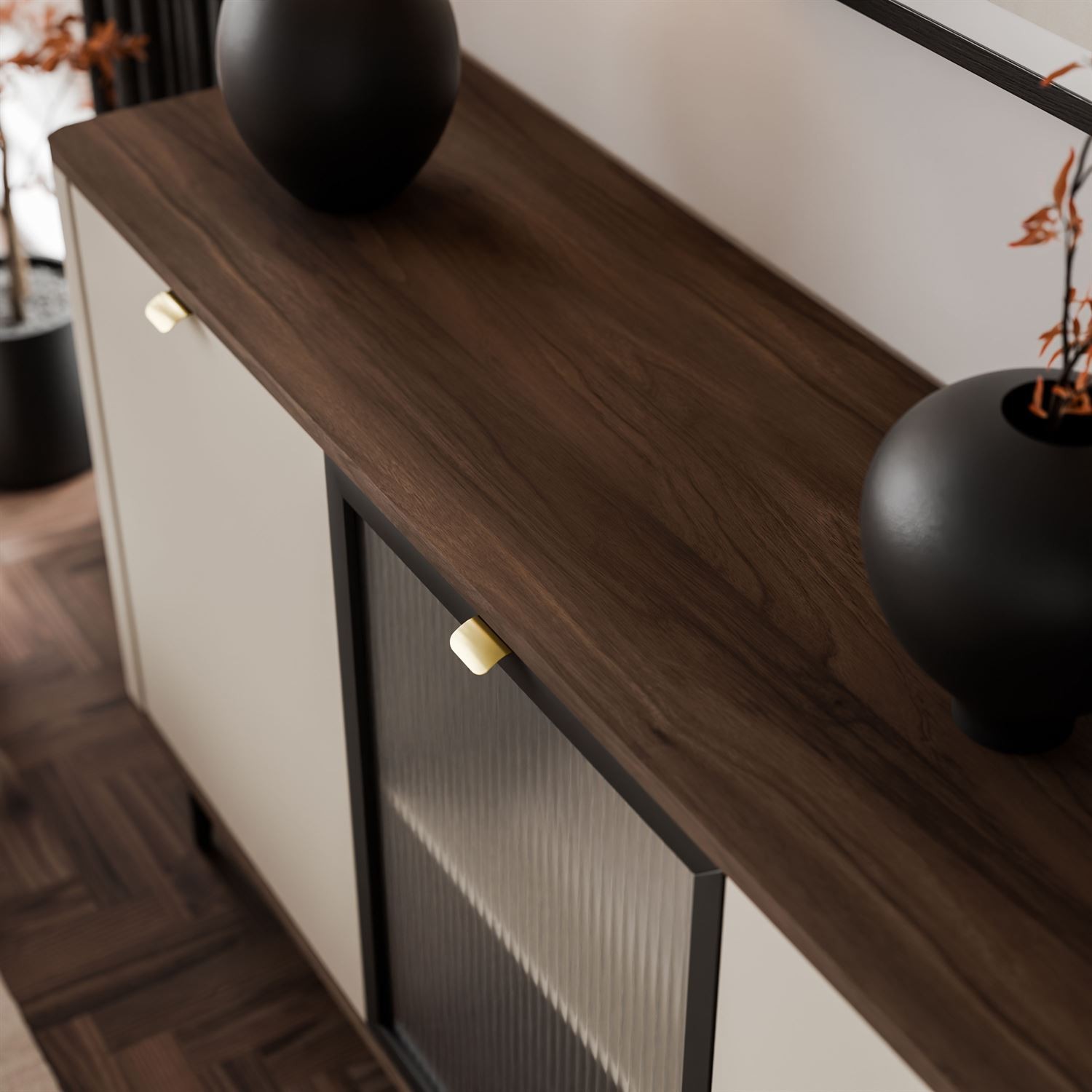 Kommode auf Füßen AUTUMN 2D1W mit Glasfront