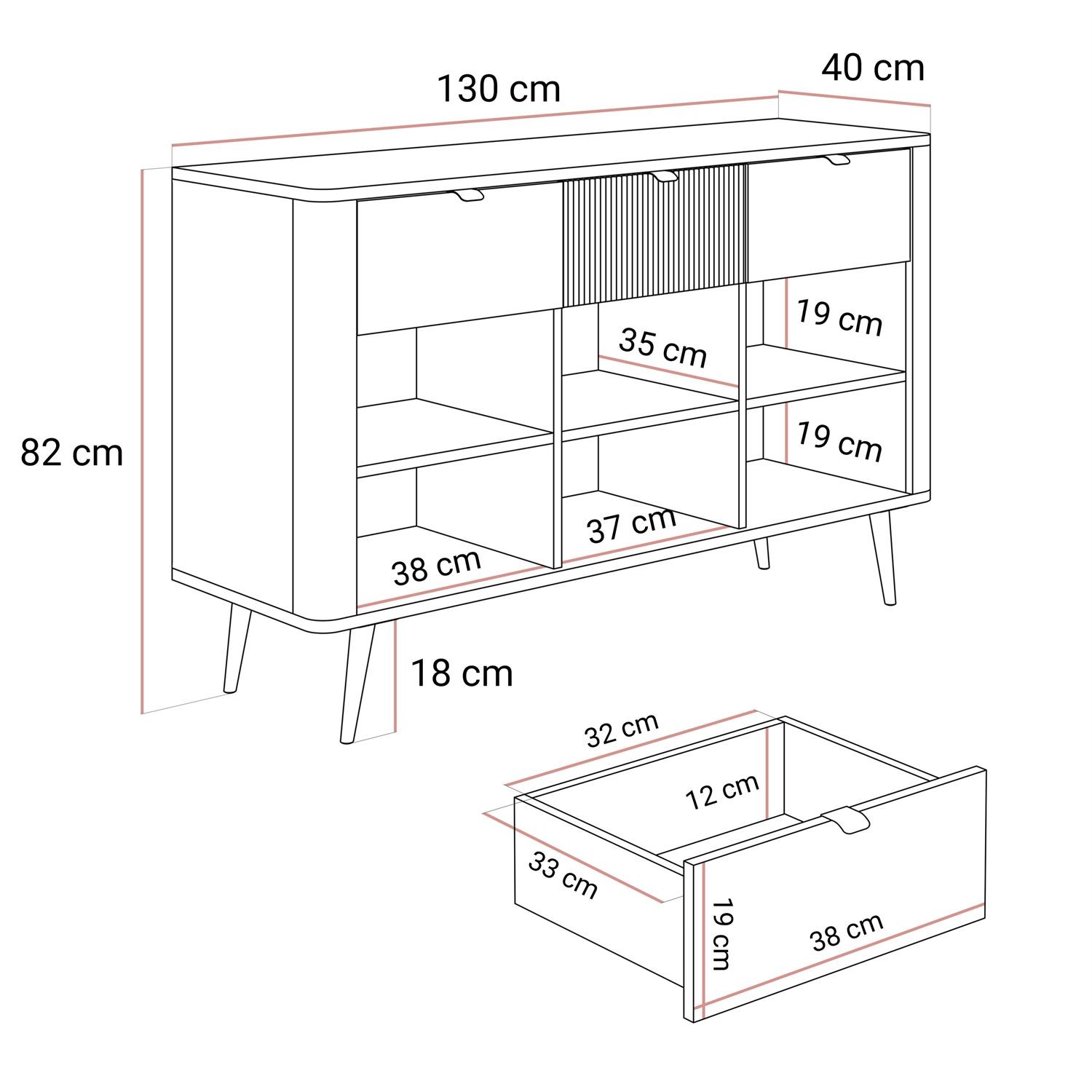Kommode AUTUMN 3D3S auf hohen Beinen