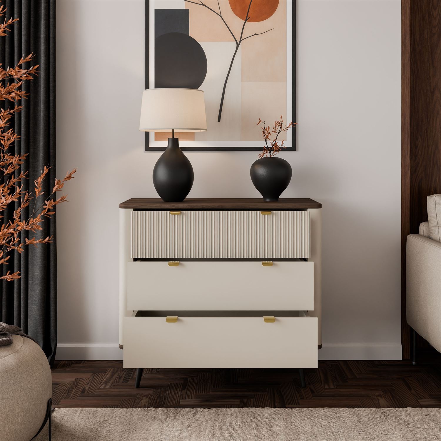 Kommode für das Wohnzimmer AUTUMN 3S auf hohen Beinen