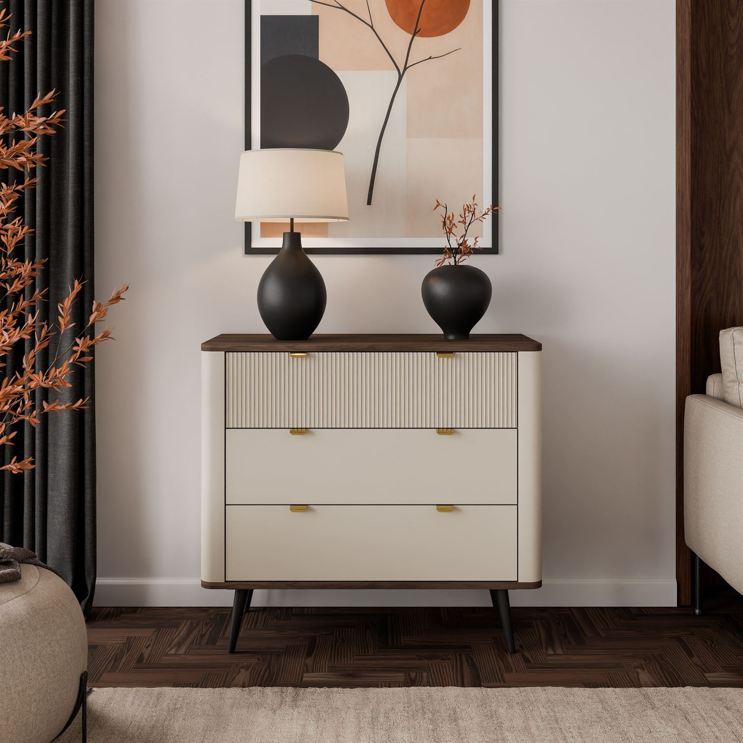 Kommode für das Wohnzimmer AUTUMN 3S auf hohen Beinen