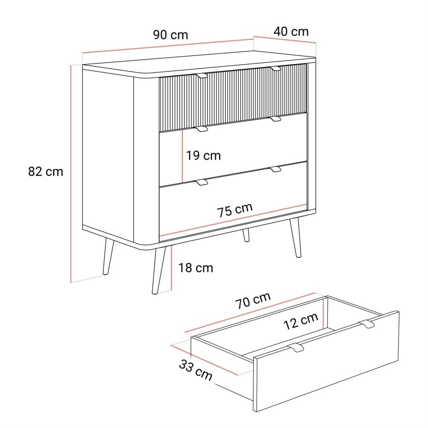 Kommode für das Wohnzimmer AUTUMN 3S auf hohen Beinen
