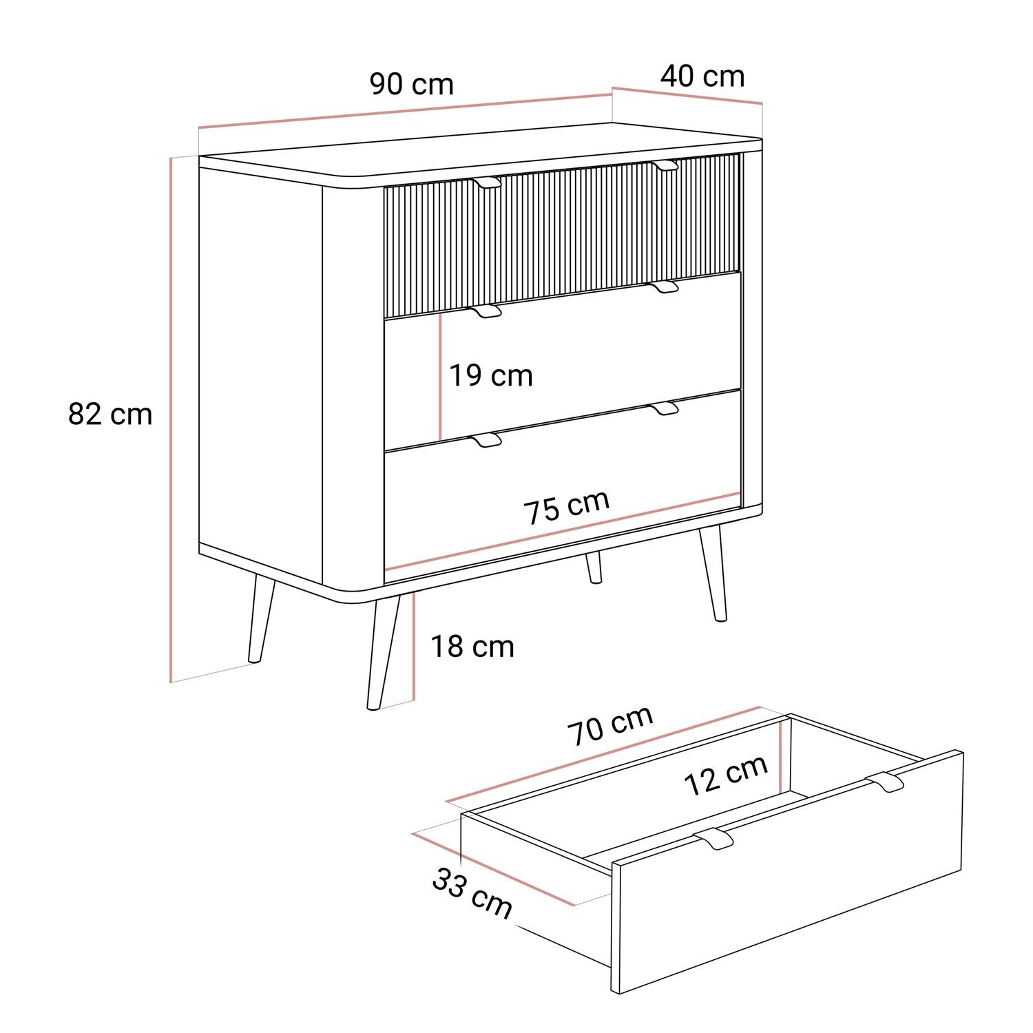 Kommode für das Wohnzimmer AUTUMN 3S auf hohen Beinen