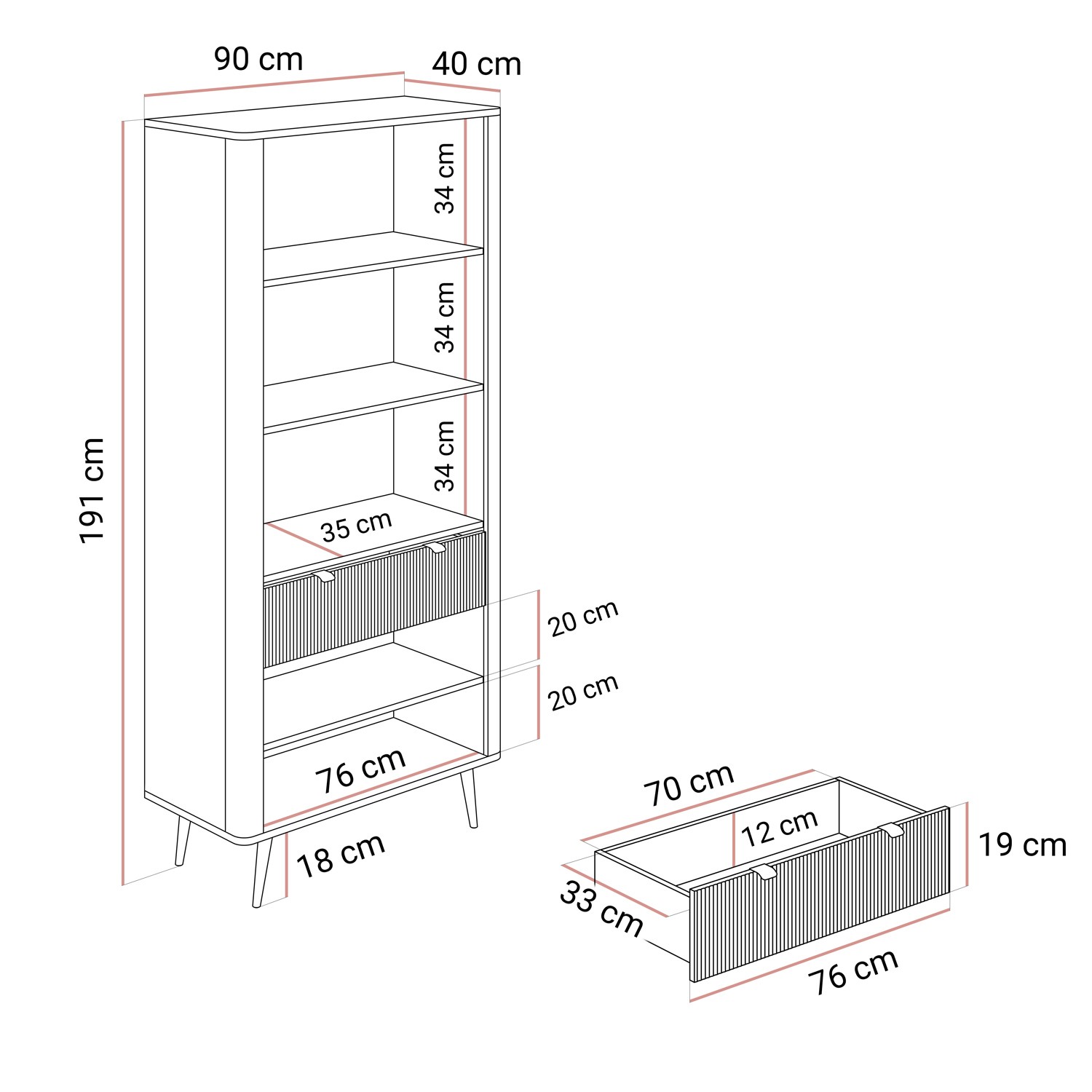 Breite Vitrine AUTUMN 2D2W1S mit Schublade