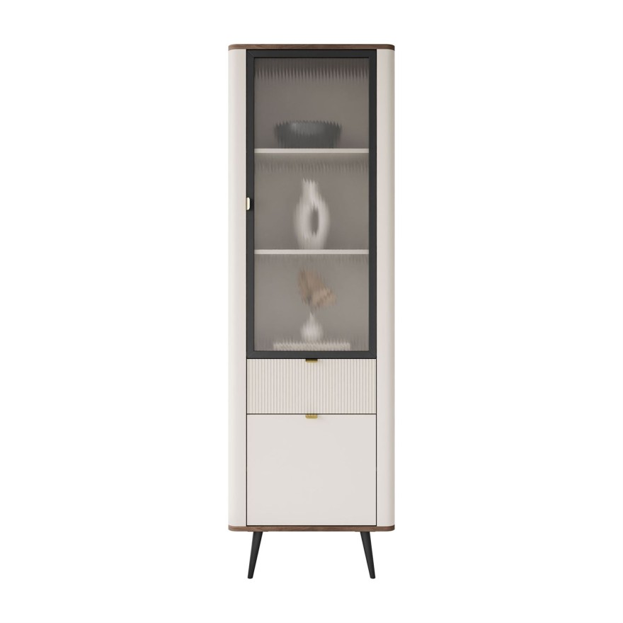 Schmale Vitrine AUTUMN 1D1S1W mit Schublade