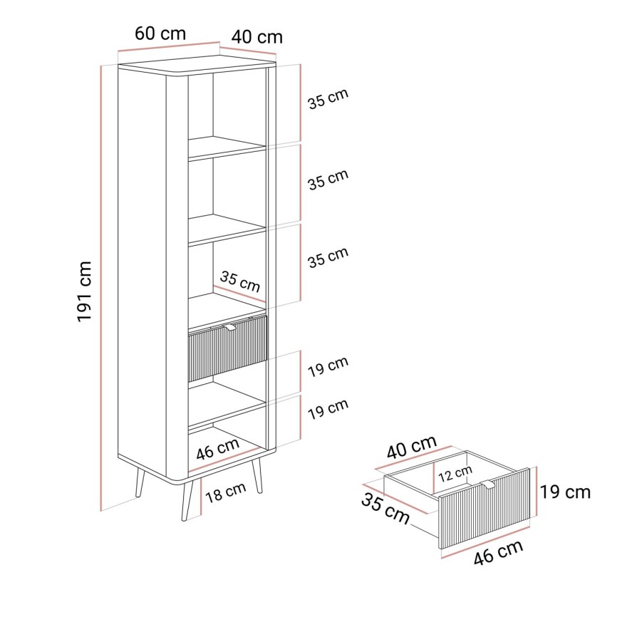 Schmale Vitrine AUTUMN 1D1S1W mit Schublade