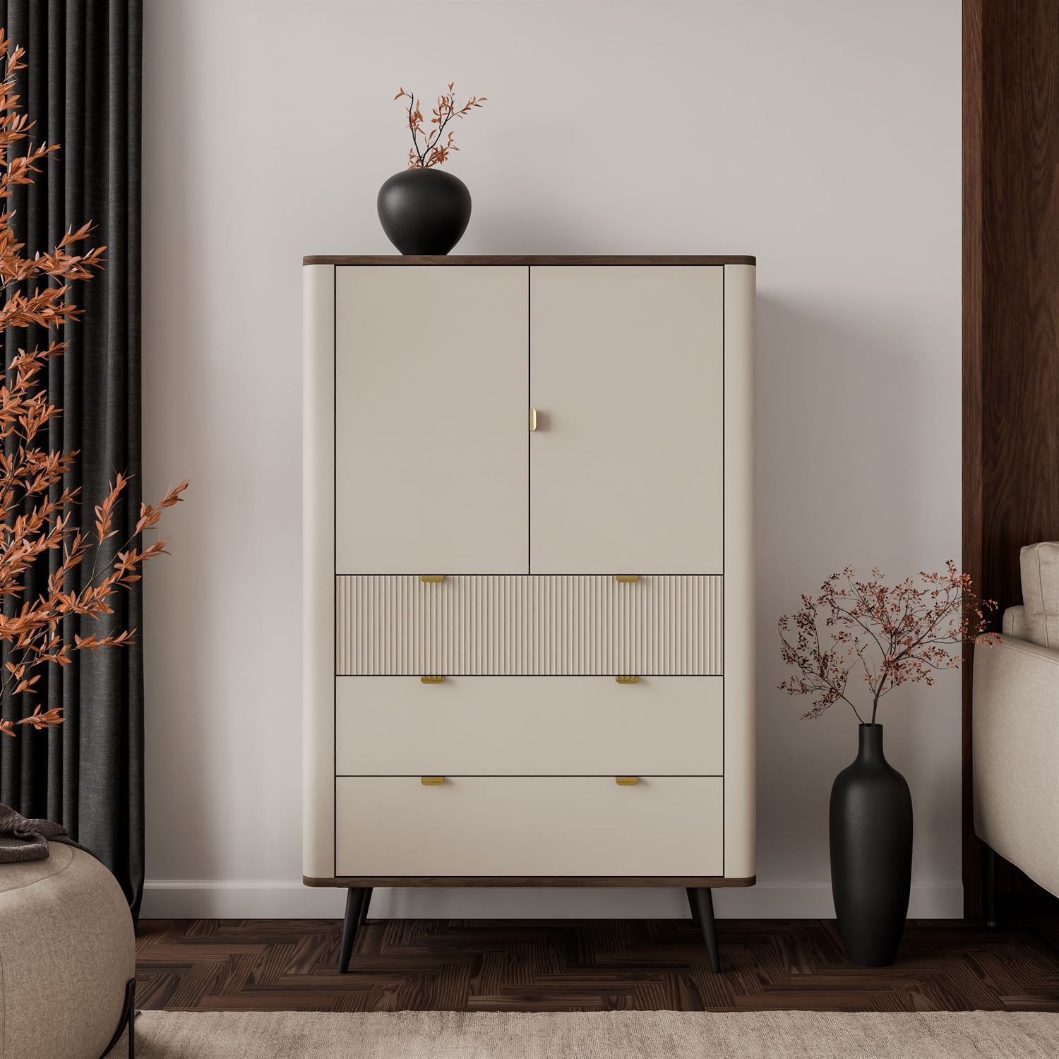 Kommode mit Schubladen AUTUMN 2D3S mit geriffelter Front