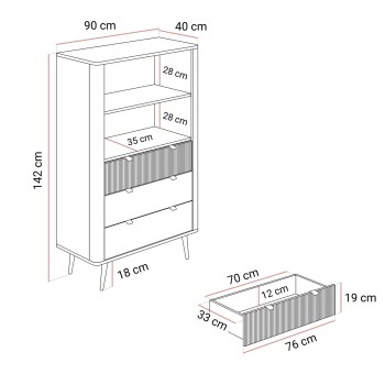 Kommode mit Schubladen AUTUMN 2D3S mit geriffelter Front