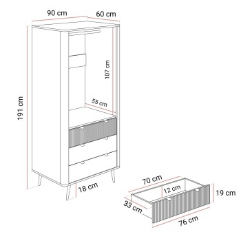 Zweitüriger Kleiderschrank AUTUMN 2D3S mit Schubladen