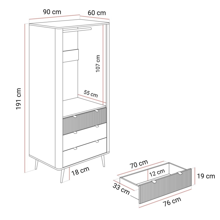 Zweitüriger Kleiderschrank AUTUMN 2D3S mit Schubladen