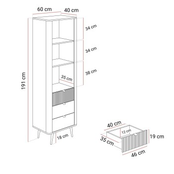 Schmales Regal AUTUMN 1D3S mit Schubladen