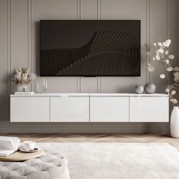 Hängender TV-Schrank CELINE GLOSS SILVER 200 cm mit LED-Beleuchtung