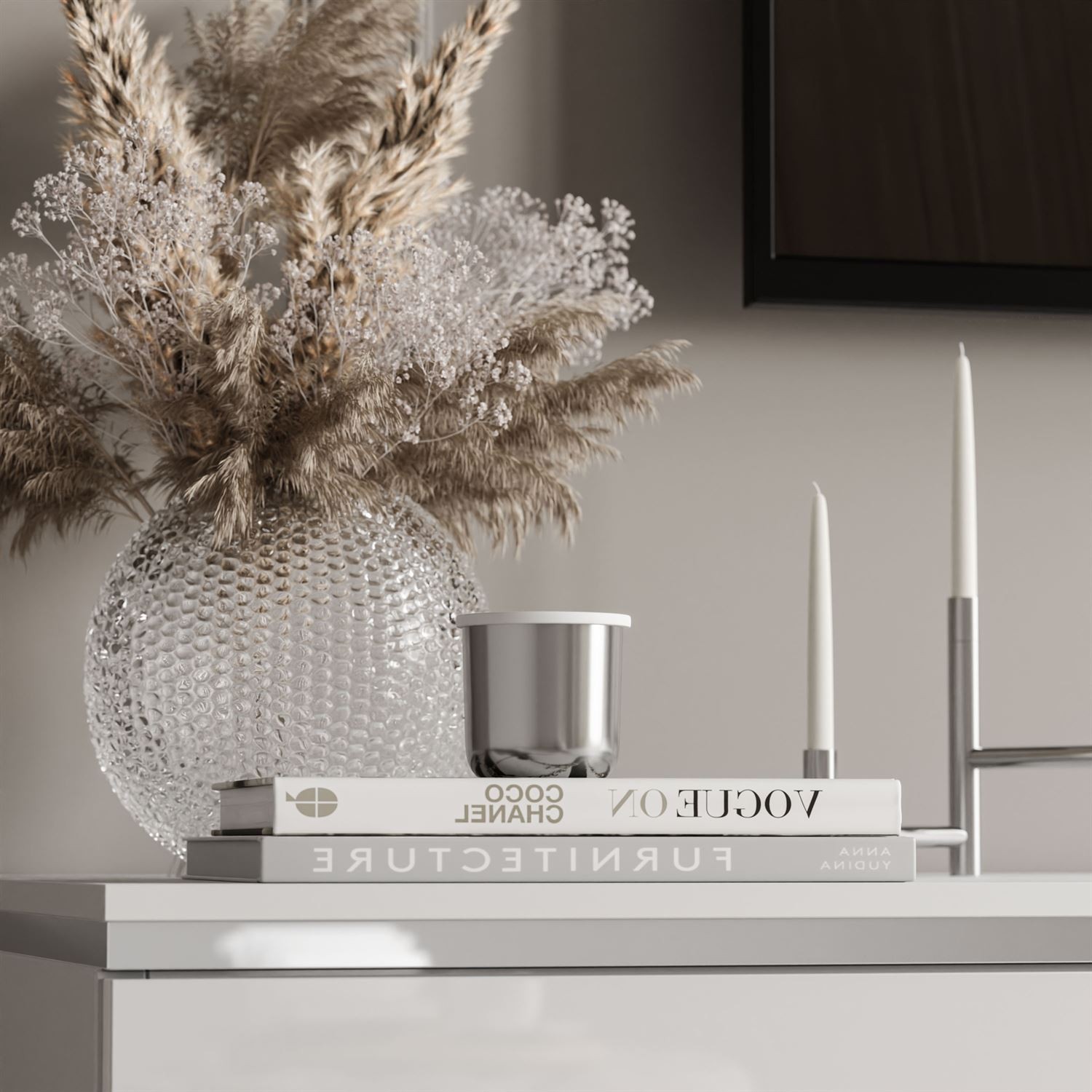 Hängender TV-Schrank CELINE GLOSS SILVER 200 cm mit LED-Beleuchtung