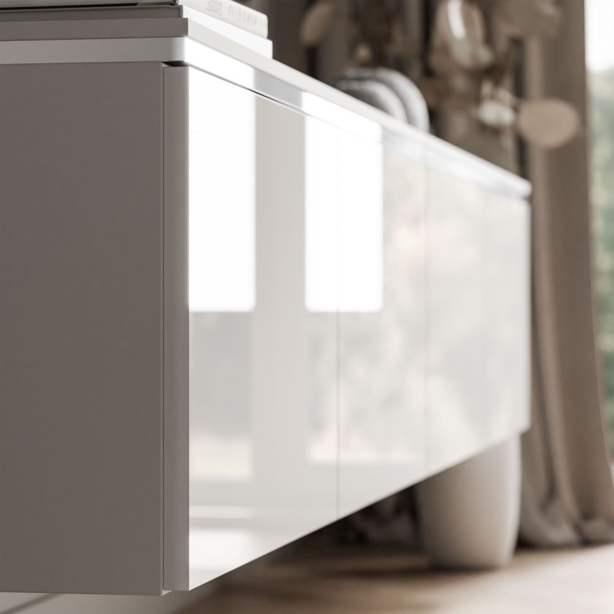 Hängender TV-Schrank CELINE GLOSS SILVER 200 cm mit LED-Beleuchtung