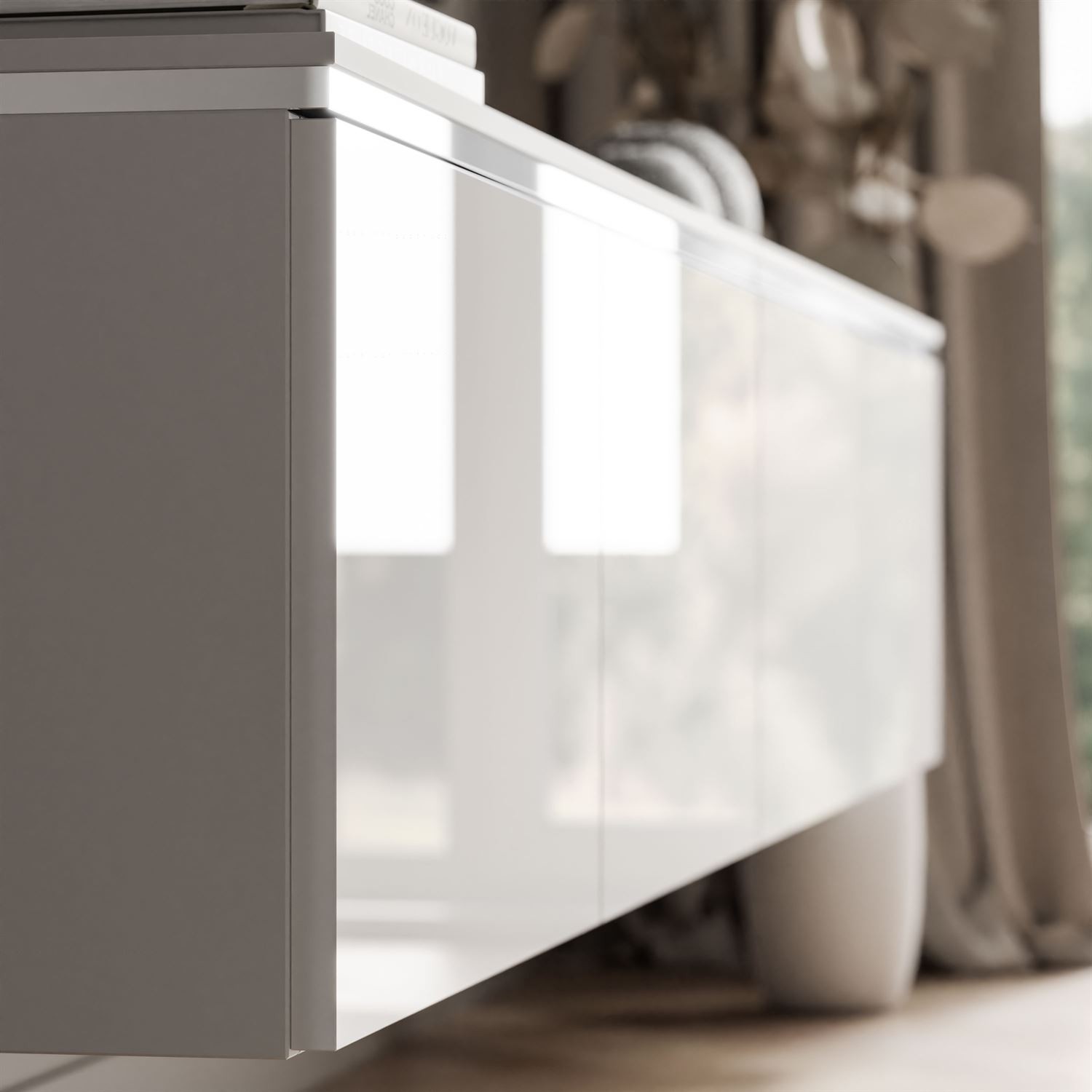 Hängender TV-Schrank CELINE GLOSS SILVER 200 cm mit LED-Beleuchtung