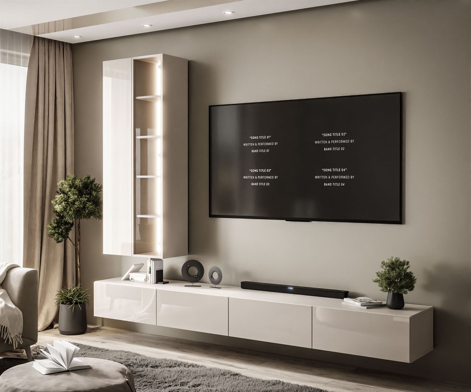 Hängende Wohnwand CARMEN mit LED-Beleuchtung