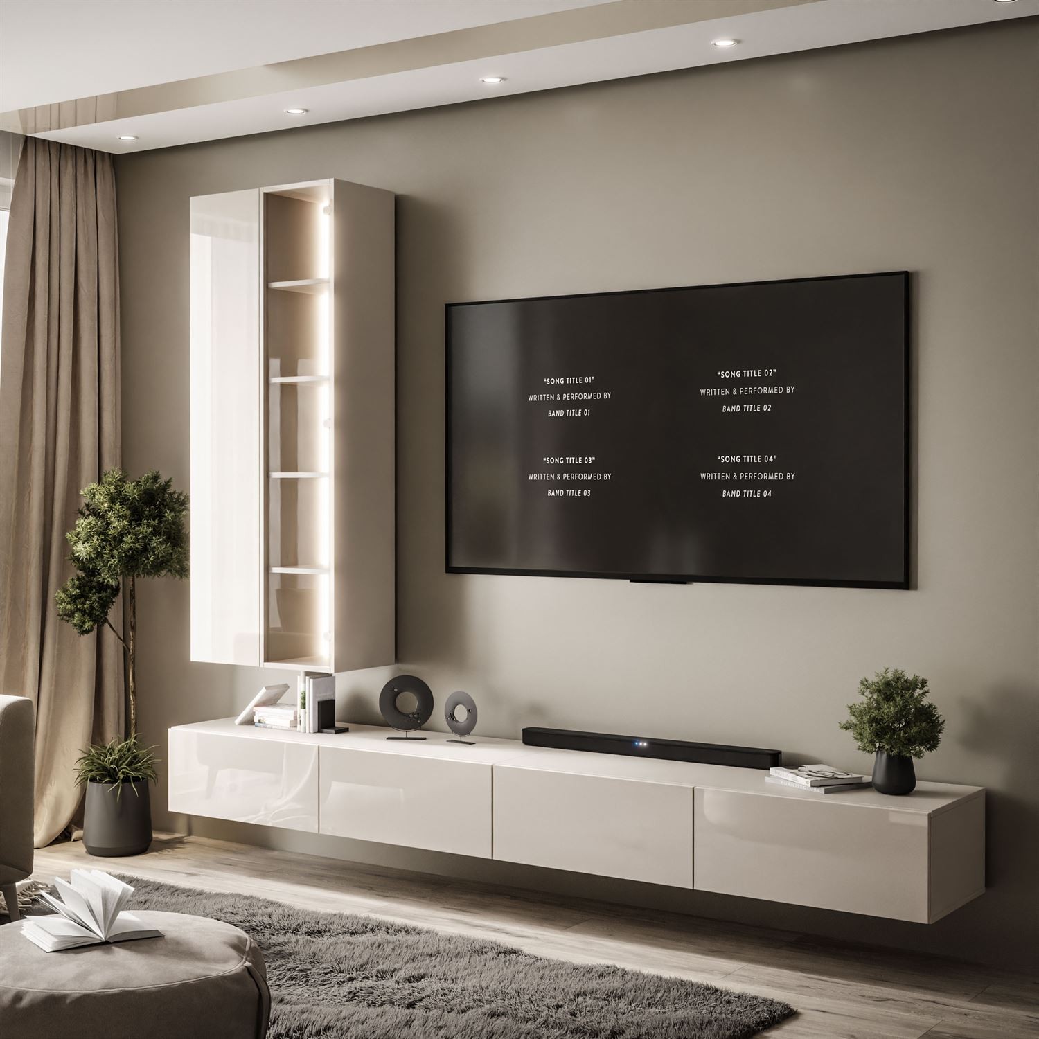 Hängende Wohnwand CARMEN mit LED-Beleuchtung