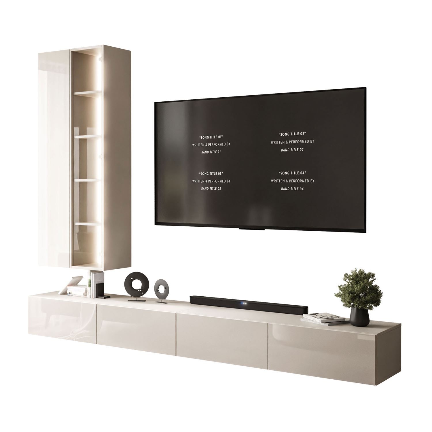 Hängende Wohnwand CARMEN mit LED-Beleuchtung