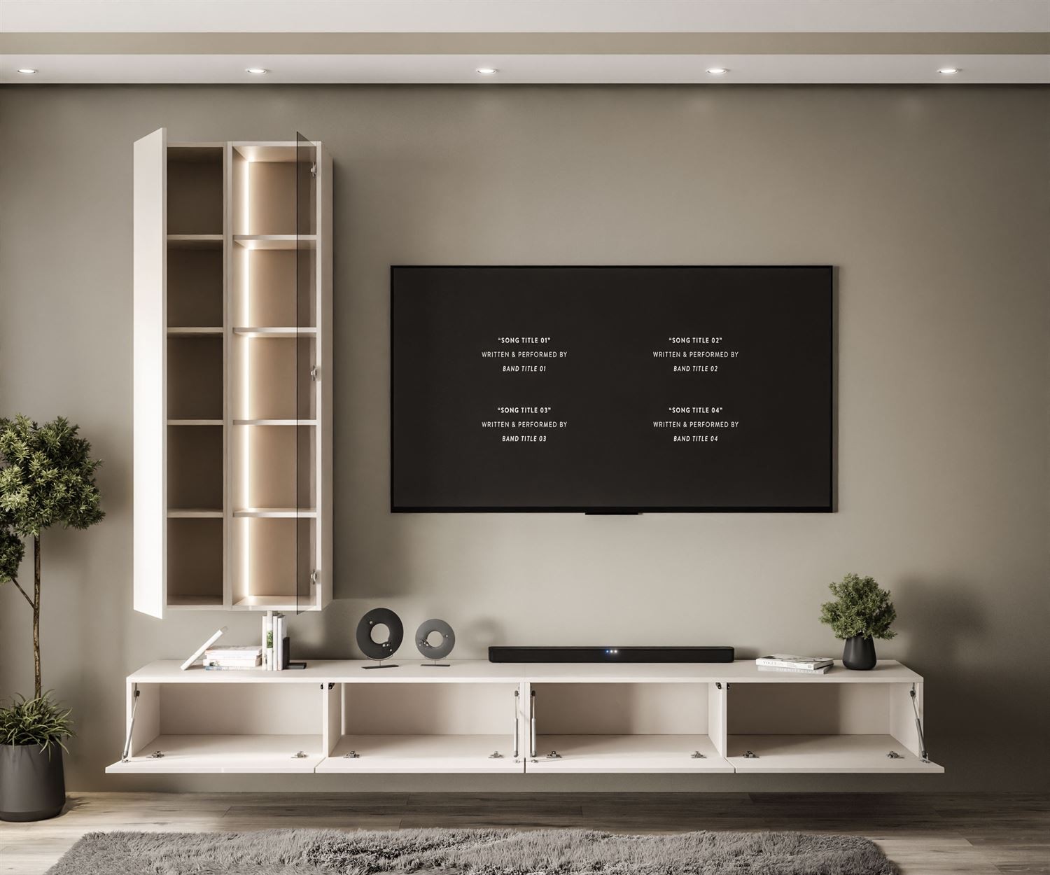 Hängende Wohnwand CARMEN mit LED-Beleuchtung