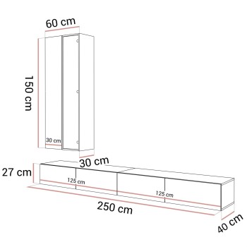 Hängende Wohnwand CARMEN mit LED-Beleuchtung