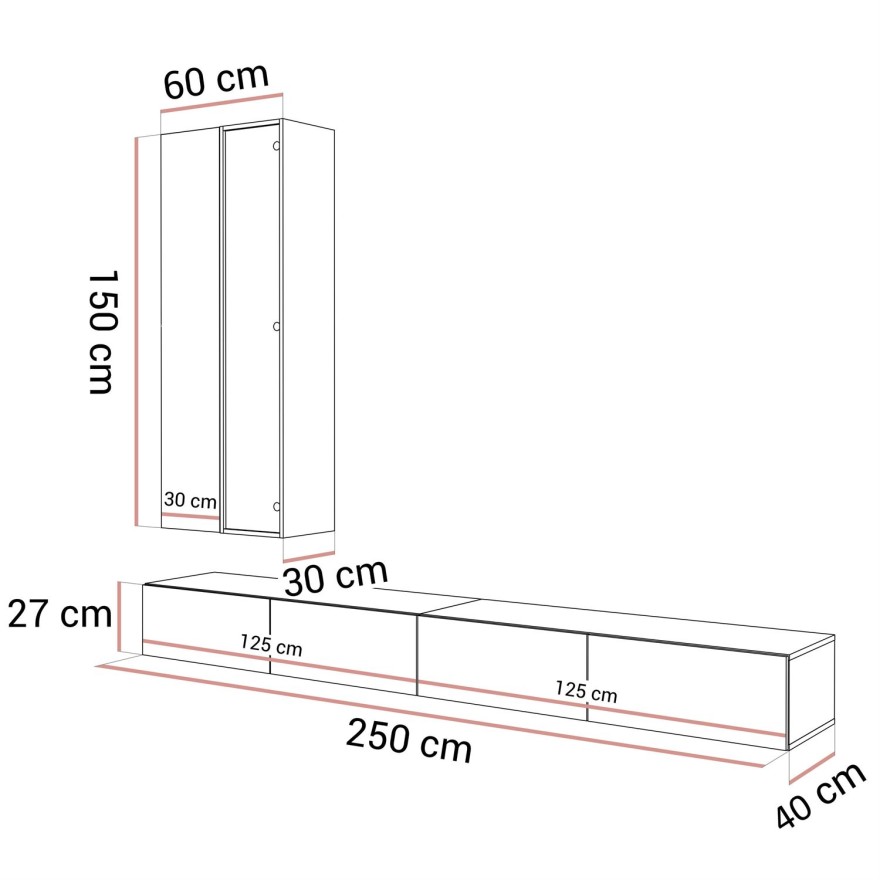 Hängende Wohnwand CARMEN mit LED-Beleuchtung