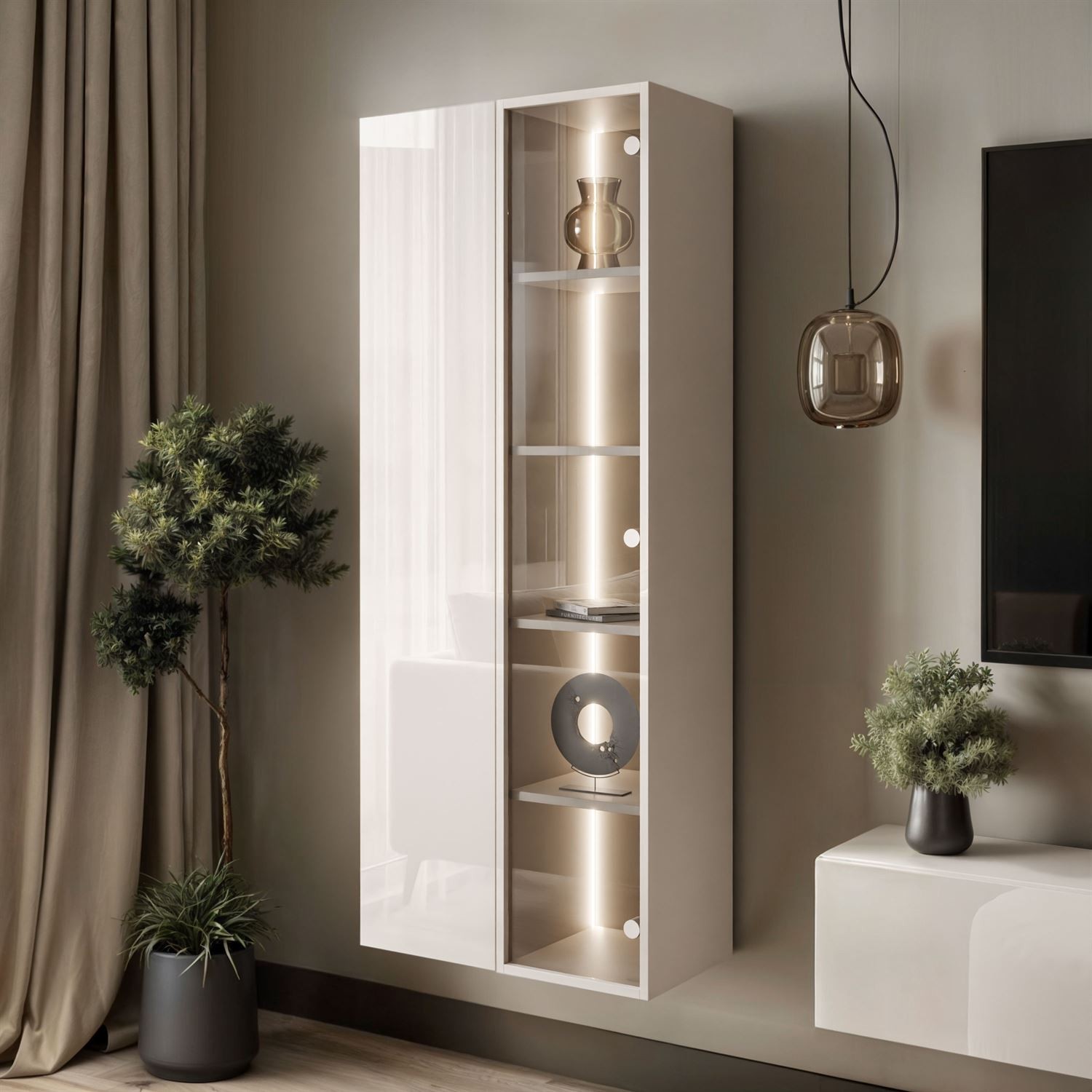 Hängende Vitrine CARMEN mit LED-Beleuchtung