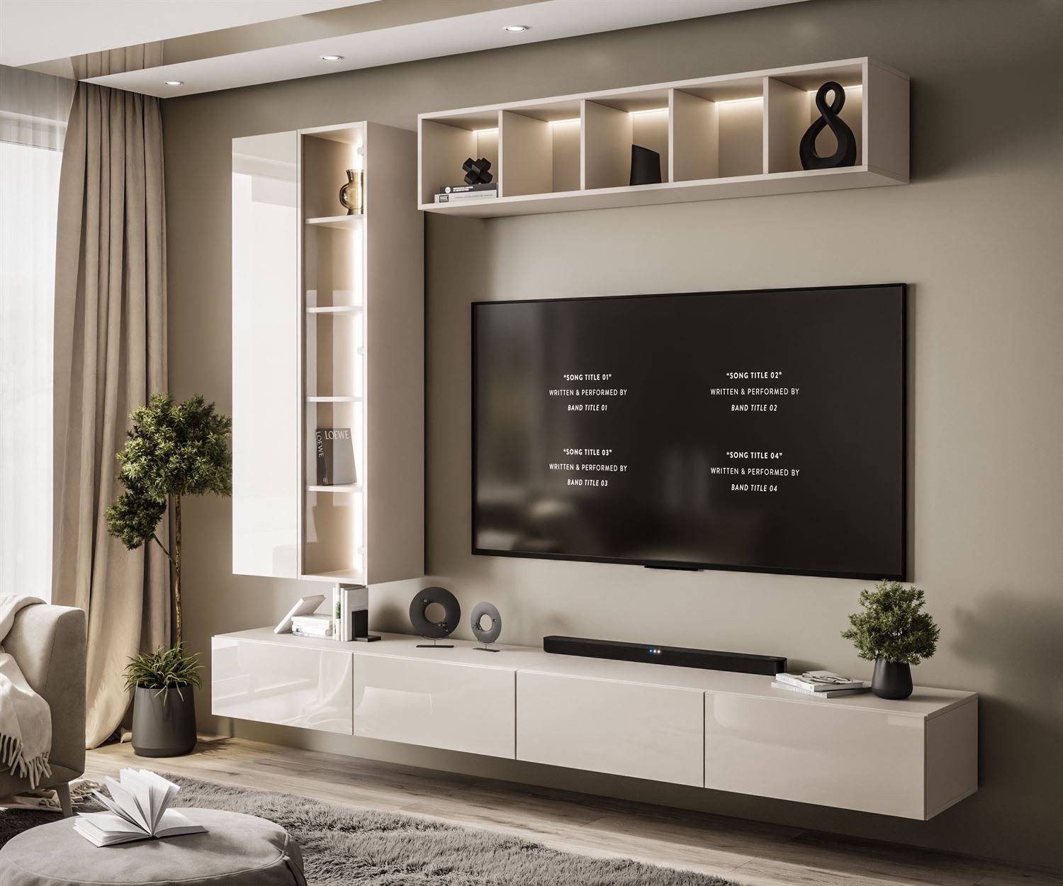 Hängende Wohnwand CARMEN II mit LED-Beleuchtung