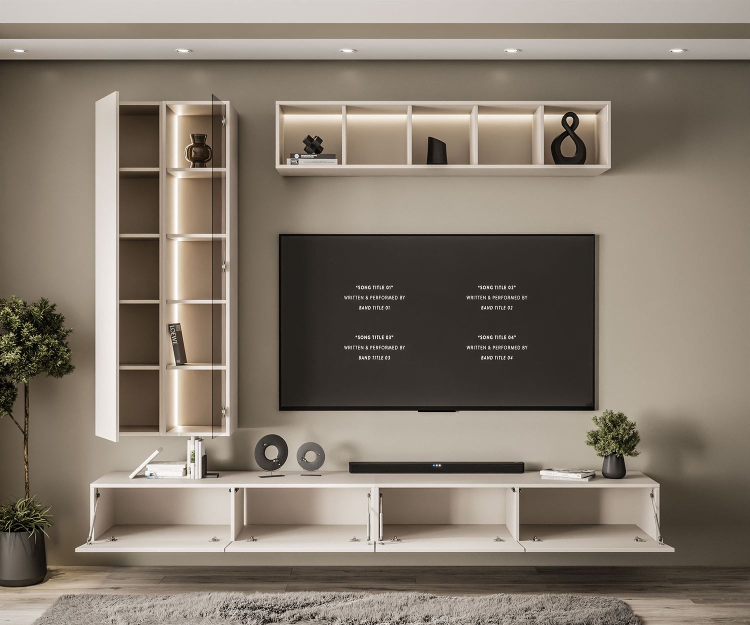 Hängende Wohnwand CARMEN II mit LED-Beleuchtung