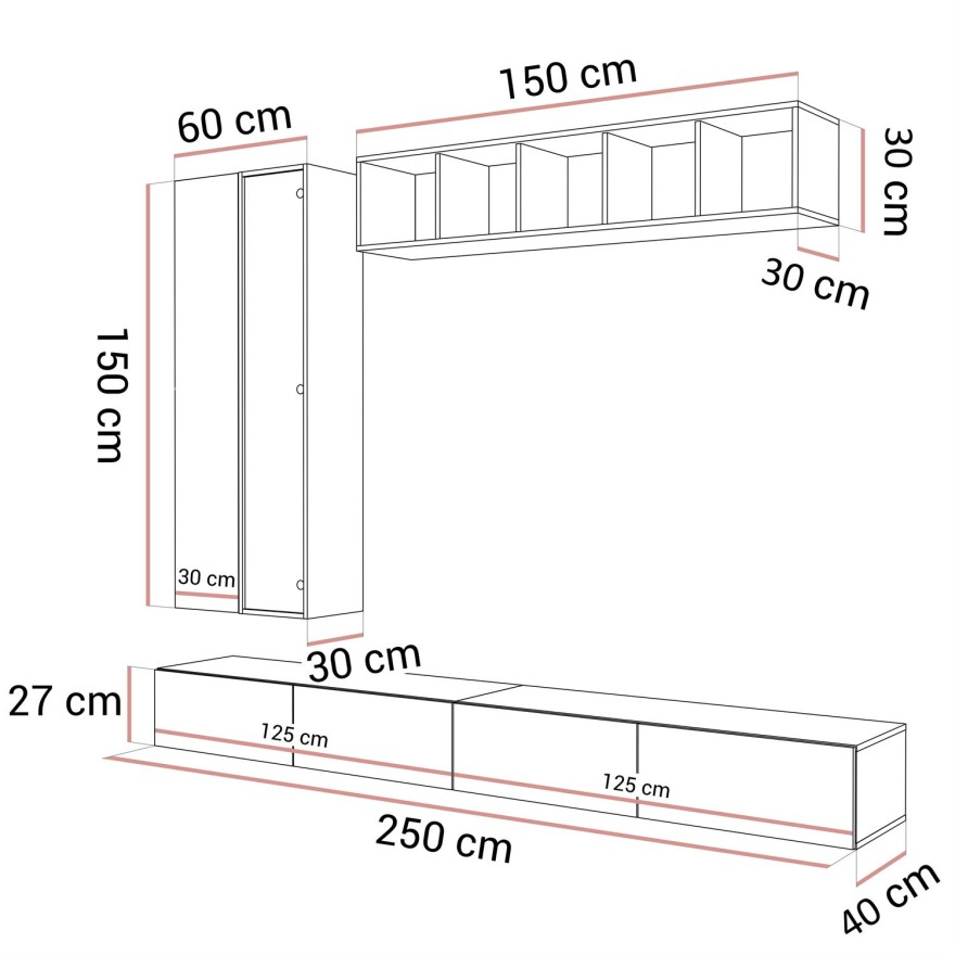 Hängende Wohnwand CARMEN II mit LED-Beleuchtung