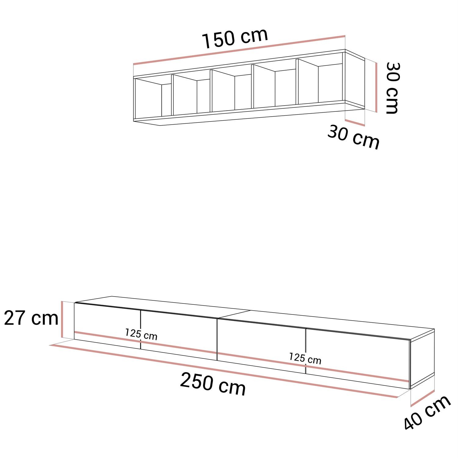 Hängende Wohnwand CARMEN III mit offenem Regal