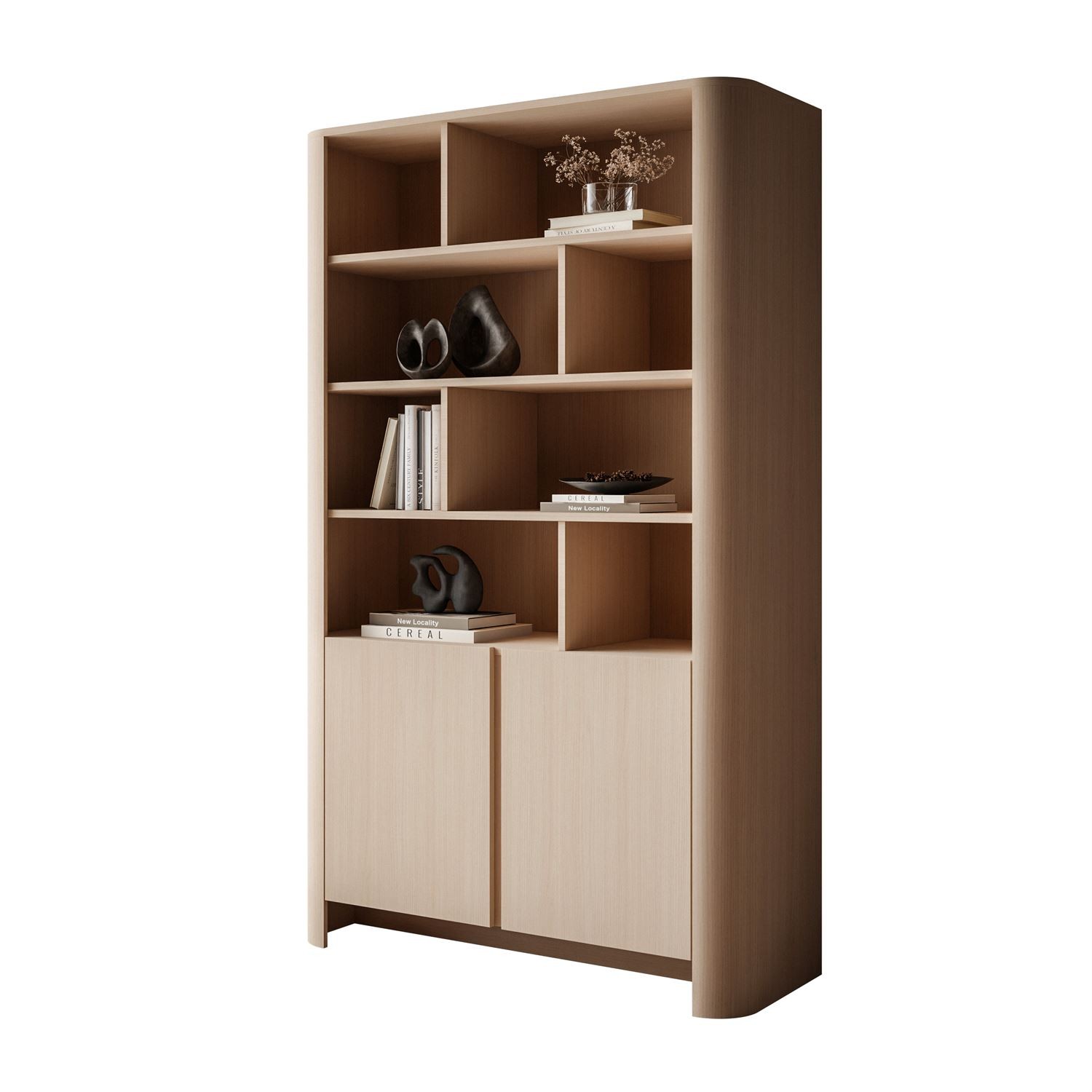 Zweitüriges Regal DESTINY Eiche Vicenza mit offenen Regalböden