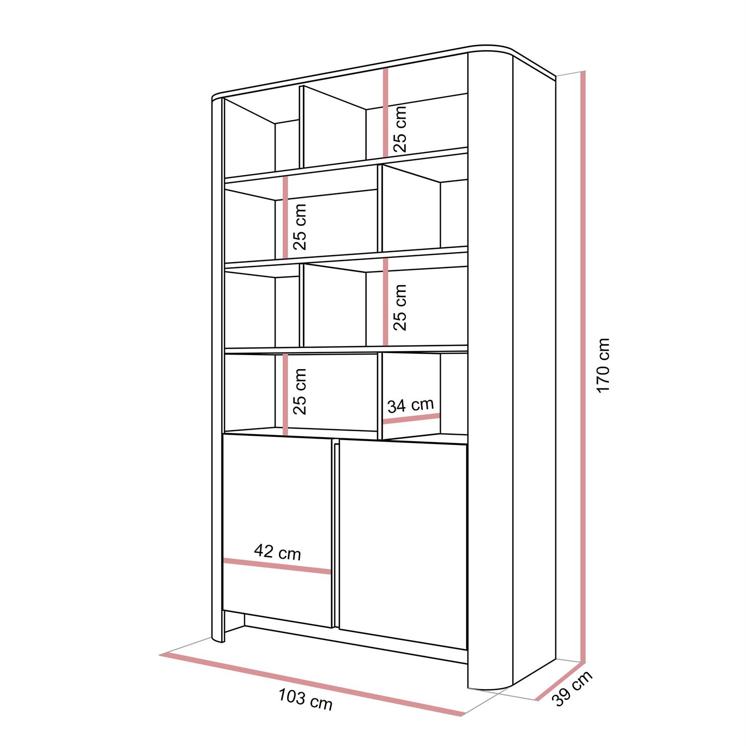 Zweitüriges Regal DESTINY II mit offenen Regalböden