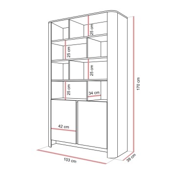 Zweitüriges Regal DESTINY Kaschmir mit offenen Regalböden