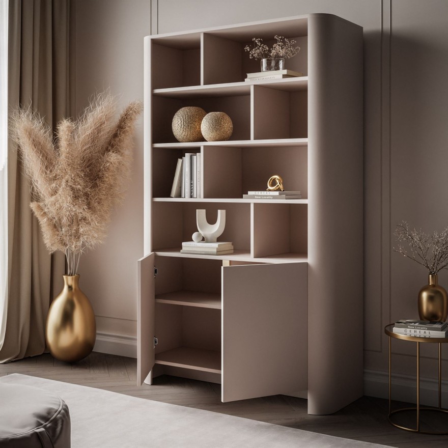 Zweitüriges Regal DESTINY Kaschmir mit offenen Regalböden