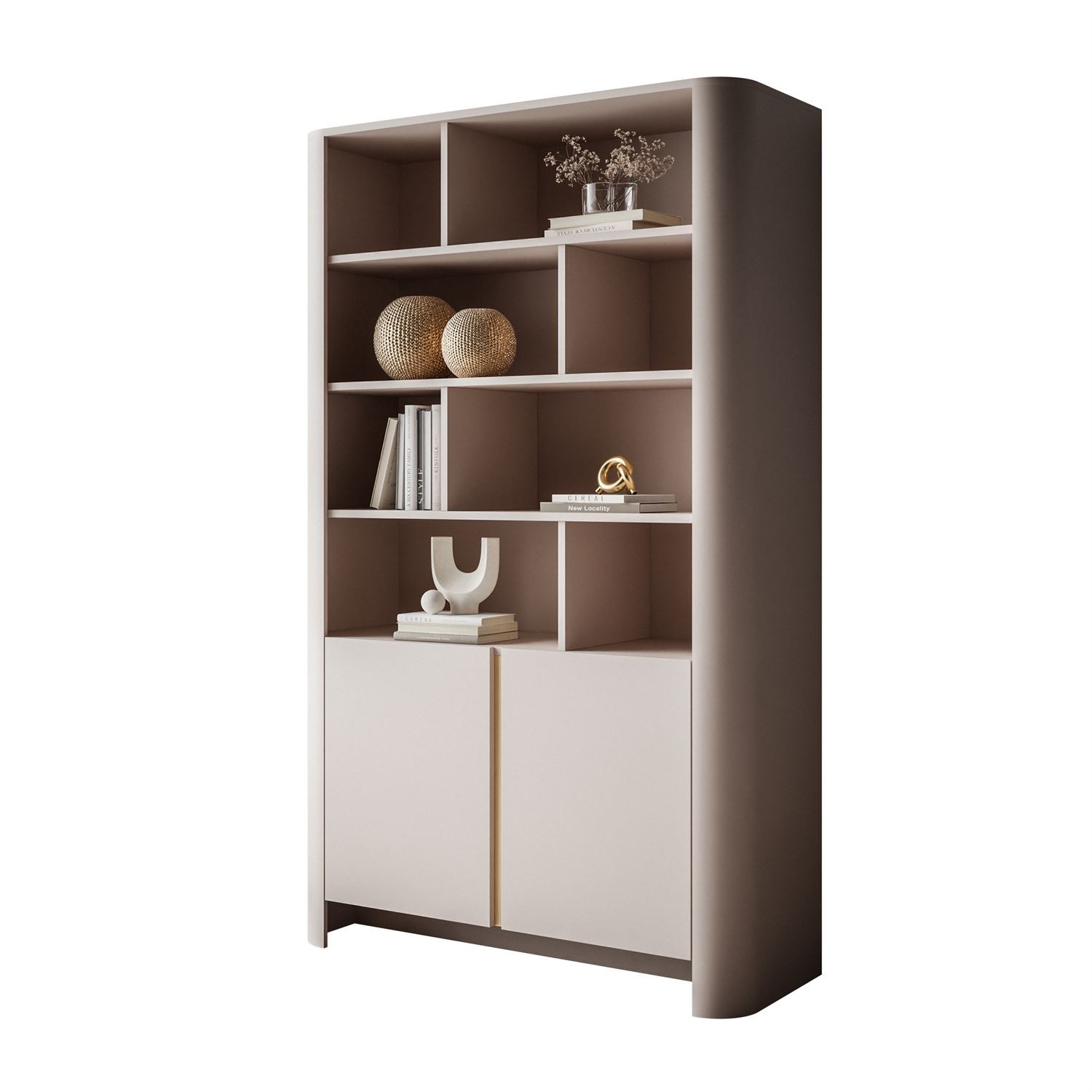 Zweitüriges Regal DESTINY Kaschmir mit offenen Regalböden