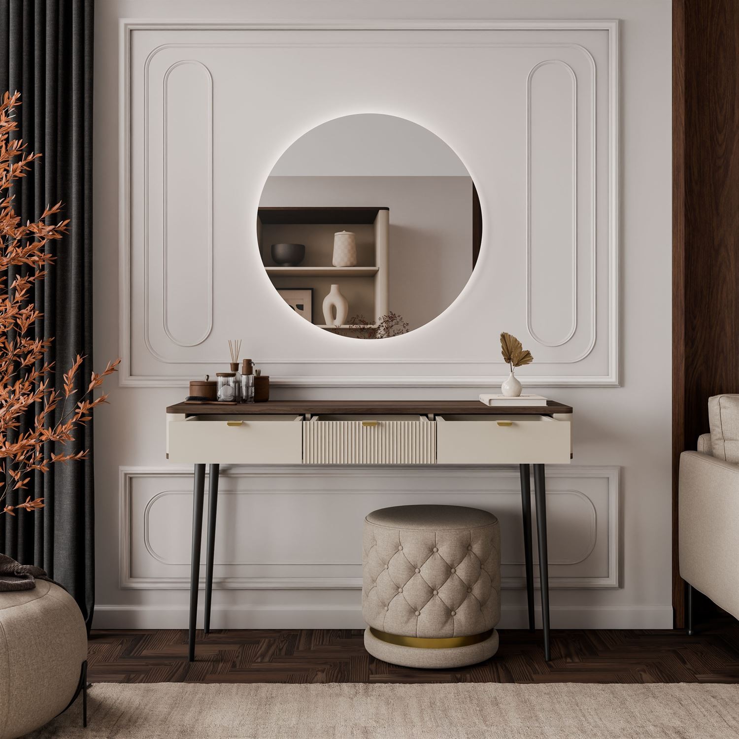 Schminktisch AUTUMN mit rundem Spiegel