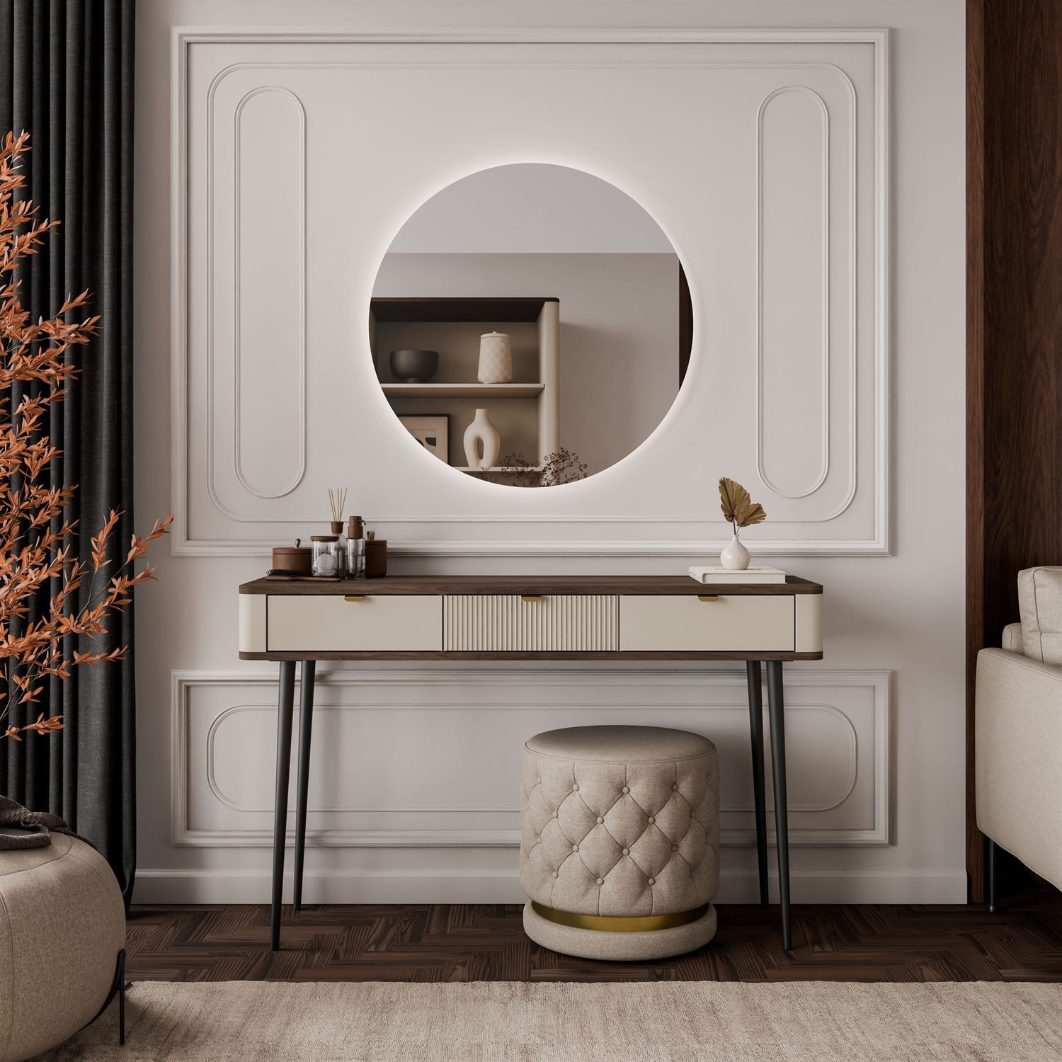 Schminktisch AUTUMN mit rundem Spiegel